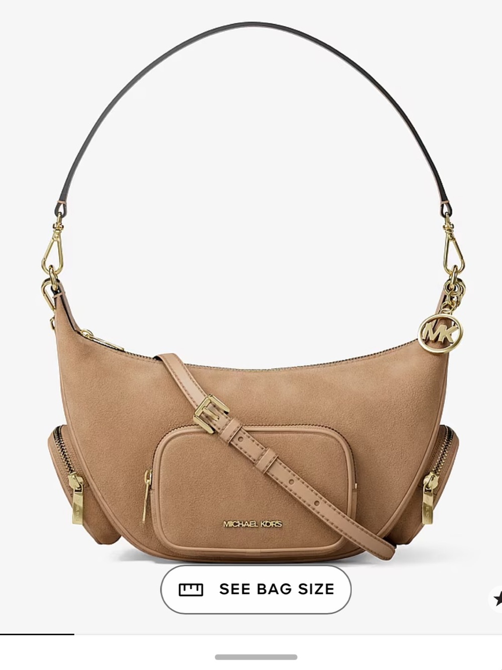 Michael Kors Beige Merritt Medium Suede Convertible Shoulder Bag